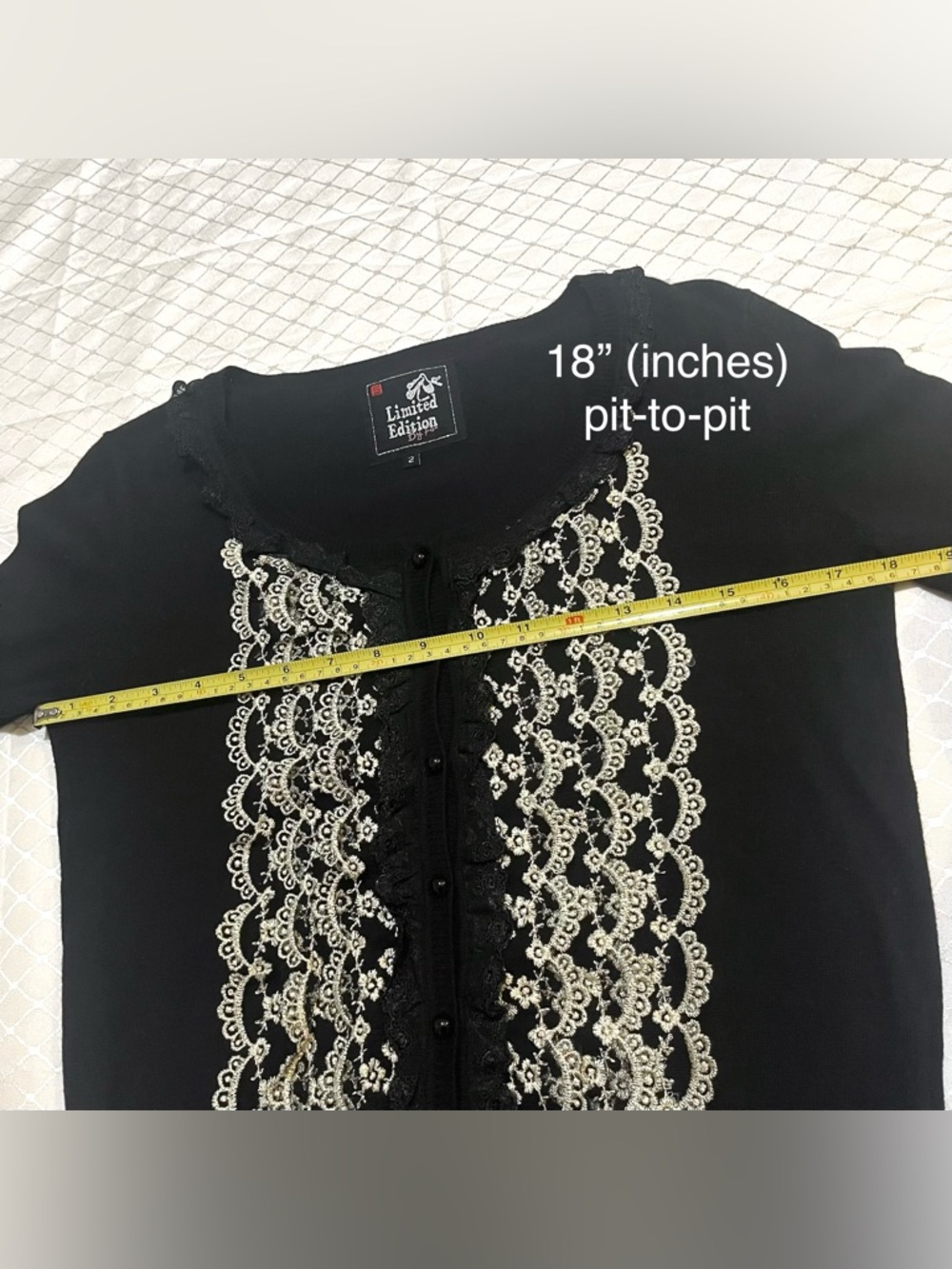 Y2K FOX Black & Gold Floral Frill Ruffle Lace Button Cardigan Limited Edition - Picture 6 of 14